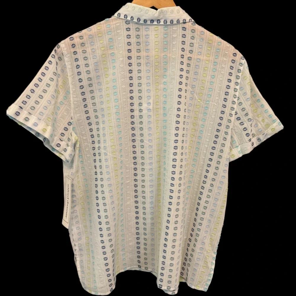 NWT Alfred Dunner Short Sleeve Button Up Shirt Polka Dot Sz M Grandmacore Breezy